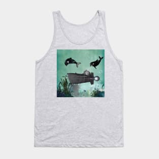 Awesome submarine with playing orcas Tank Top